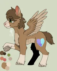 Size: 1200x1500 | Tagged: safe, artist:cackling-beast, derpibooru import, oc, pegasus, pony, bags under eyes, brown coat, brown mane, cheek fluff, chest fluff, colored wings, eye clipping through hair, eyebrows, eyebrows visible through hair, green eyes, image, link in description, looking forward, male, png, ponysona, raised hoof, reference sheet, ribs, short tail, smiling, solo, spread wings, stallion, tail, tan coat, trans male, transgender, two toned coat, two toned wings, underhoof, unshorn fetlocks, watermark, wings