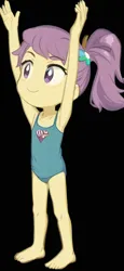 Size: 384x832 | Tagged: safe, derpibooru import, machine learning generated, lily pad (equestria girls), human, equestria girls, anime, black background, clothes, female, happy, image, one-piece swimsuit, pinegraph, png, simple background, solo, swimsuit