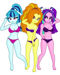 Size: 3240x4050 | Tagged: suggestive, derpibooru import, editor:ah96, adagio dazzle, aria blaze, sonata dusk, equestria girls, belly button, bra, breasts, cleavage, clothes, female, image, ms paint, panties, png, simple background, the dazzlings, transparent background, trio, underwear