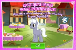 Size: 1965x1304 | Tagged: safe, derpibooru import, official, royal riff, earth pony, pony, advertisement, background character, background pony, english, gameloft, image, jpeg, male, mobile game, my little pony: magic princess, solo, solo focus, stallion, text