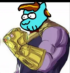 Size: 1026x1058 | Tagged: safe, artist:ilovekimpossiblealot, derpibooru import, edit, oc, oc:ilovekimpossiblealot, pony, image, infinity gauntlet, jpeg, kim possible, marvel, shitposting, thanos