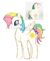 Size: 749x922 | Tagged: safe, artist:saddleup4love, derpibooru import, pegasus, pony, blue eyes, bow, female, g1, image, mare, png, simple background, smiling, solo, starshine (g1), tail, tail bow, toy, white background, wings