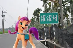 Size: 3553x2360 | Tagged: safe, derpibooru import, sunny starscout, pony, chinese text, g5, image, irl, jpeg, moon runes, photo, pingtung, ponies in real life, taiwan