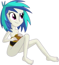 Size: 1517x1659 | Tagged: suggestive, artist:justsomepainter11, derpibooru import, edit, vinyl scratch, human, equestria girls, barefoot, bongos, breasts, casual nudity, complete nudity, eyebrows, feet, female, full body, image, musical instrument, nudity, png, practitioner of naturism, raised eyebrow, show accurate, simple background, sitting, smiling, smirk, solo, solo female, strategically covered, transparent background