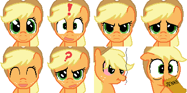 Size: 384x192 | Tagged: safe, artist:scootaloormayfly, derpibooru import, applejack, earth pony, pony, angry, bag, confused, derpibooru exclusive, drugs, exclamation point, green eyes, hat, image, jenkem, marijuana, open mouth, png, question mark, red eyes, rpg maker, rpg maker vx ace, sad, simple background, smiling, surprised, transparent background