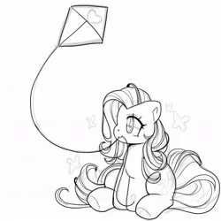 Size: 1145x1147 | Tagged: safe, artist:bunxl, derpibooru import, skywishes, earth pony, pony, g3, image, jpeg, kite, mouth hold, smiling, solo, wip