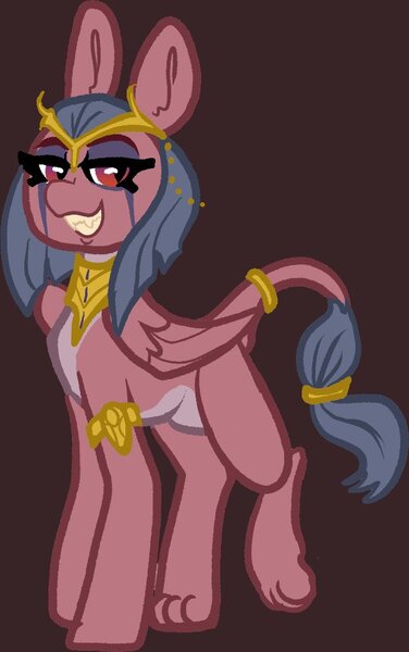 Size: 626x999 | Tagged: safe, artist:nootaz, derpibooru import, somnambula, sphinx (character), oc, unofficial characters only, pony, sphinx, egyptian, egyptian headdress, egyptian pony, female, grin, image, jpeg, lesbian, lidded eyes, looking at you, magical lesbian offspring, shipping, smiling, solo, sphinxambula