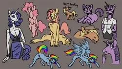 Size: 1600x900 | Tagged: safe, artist:jamdrawers, derpibooru import, applejack, fluttershy, pinkie pie, rainbow dash, rarity, twilight sparkle, anthro, earth pony, pegasus, pony, unicorn, clothes, collar, dress, grin, image, jpeg, mane six, sketch, smiling, unicorn twilight