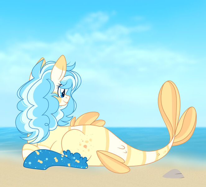 Size: 1280x1160 | Tagged: safe, artist:yukkimo, derpibooru import, oc, pony, augmented, augmented tail, female, fish tail, image, jpeg, lying down, prone, solo, tail