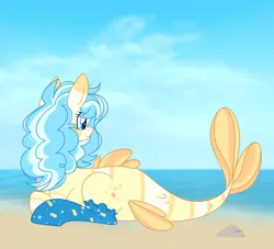 Size: 1280x1160 | Tagged: safe, artist:yukkimo, derpibooru import, oc, pony, augmented, augmented tail, female, fish tail, image, jpeg, lying down, prone, solo, tail