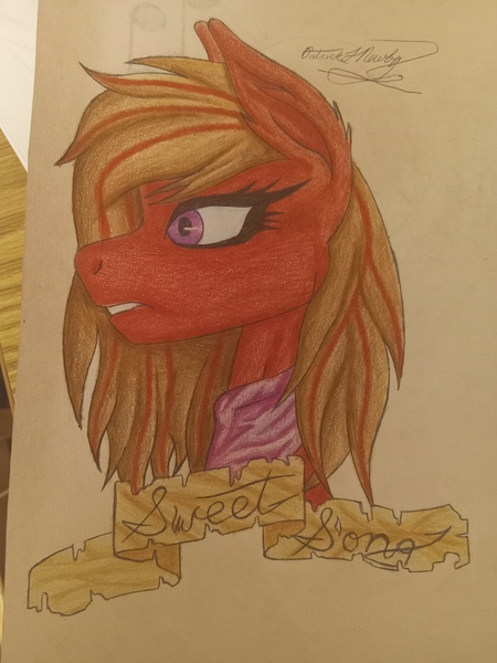 Size: 3120x4160 | Tagged: safe, artist:inm4te-art, derpibooru import, oc, oc:sweet song, unofficial characters only, earth pony, bandana, fallout equestria: demoniac, image, jpeg, traditional art