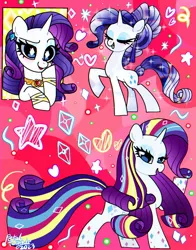 Size: 1074x1368 | Tagged: safe, artist:peptwinklr, derpibooru import, rarity, crystal pony, pony, unicorn, alternate hairstyle, blushing, bracelet, crystallized, cute, ear piercing, earring, element of generosity, eyes closed, eyeshadow, female, image, jewelry, jpeg, makeup, mare, piercing, rainbow power, raribetes, solo