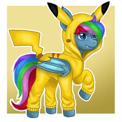 Size: 2332x2332 | Tagged: safe, alternate version, artist:micaza_, derpibooru import, oc, oc:fauli, oc:fauli1221, unofficial characters only, bat pony, pikachu, pony, clothes, commission, hoodie, image, jpeg, male, pokémon, solo, stallion, ych result, your character here