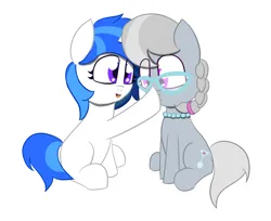 Size: 1691x1381 | Tagged: safe, artist:sapphireponipone, derpibooru import, silver spoon, oc, oc:sapphire dawn, earth pony, pony, unicorn, boop, duo, female, filly, foal, glasses, horn, image, png, sitting