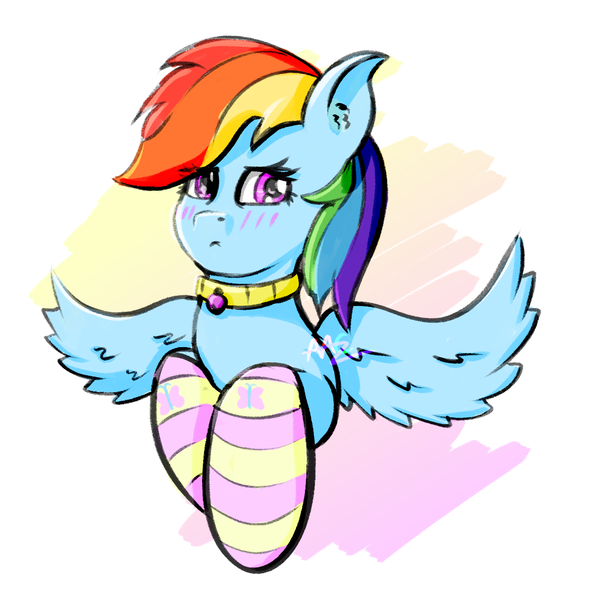 Size: 1300x1300 | Tagged: safe, artist:avacz, derpibooru import, rainbow dash, blushing, clothes, collar, cute, embarrassed, image, png, sketch, socks