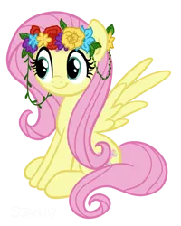 Size: 1424x1780 | Tagged: safe, artist:sjart117, derpibooru import, fluttershy, pegasus, pony, female, floral head wreath, flower, flower in hair, hippie, hippieshy, image, mare, png, simple background, sitting, smiling, transparent background