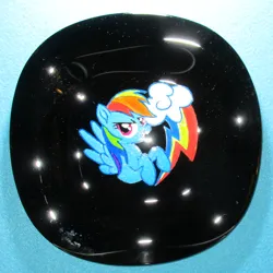 Size: 835x836 | Tagged: safe, alternate version, artist:malte279, derpibooru import, rainbow dash, pegasus, craft, image, jpeg, plate, porcelain, porcelain painting