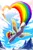Size: 1217x1830 | Tagged: safe, artist:eiolf, derpibooru import, rainbow dash, pegasus, pony, flying, image, looking at you, png, rainbow trail, solo, sonic rainboom, two toned wings, wings