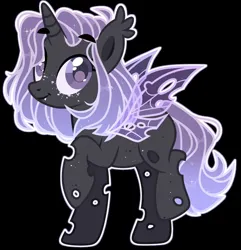 Size: 1060x1100 | Tagged: safe, artist:kreedie, derpibooru import, changeling queen oc, oc, unofficial characters only, changeling, changeling queen, base used, black background, eyelashes, female, freckles, image, jpeg, raised hoof, simple background, smiling, solo