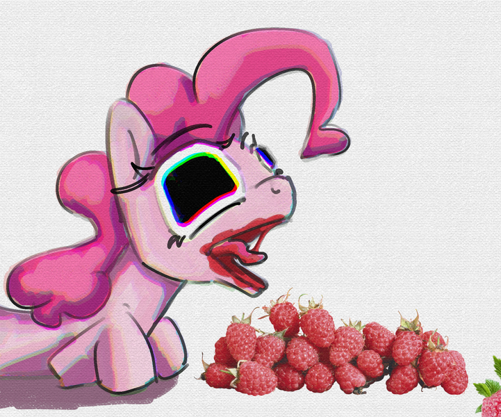 Size: 1839x1530 | Tagged: safe, artist:halfaman, derpibooru import, pinkie pie, pony, dilated pupils, eating, food, image, messy eating, notebook, png, simple background, solo, strawberry