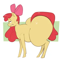 Size: 1200x1142 | Tagged: suggestive, artist:secretgoombaman12345, derpibooru import, apple bloom, earth pony, pony, apple blob, bloom butt, butt, colored, fat, huge butt, image, large butt, png, solo, sweat, sweatdrop, wide hips