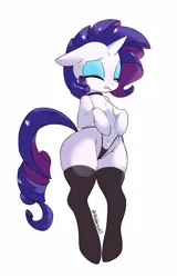 Size: 959x1500 | Tagged: suggestive, artist:hidden-cat, derpibooru import, rarity, pony, semi-anthro, unicorn, belly button, bipedal, butt, cameltoe, choker, clothes, eyes closed, female, image, jpeg, panties, rearity, socks, solo, solo female, stockings, thigh highs, thong, underwear, wedgie, wide hips