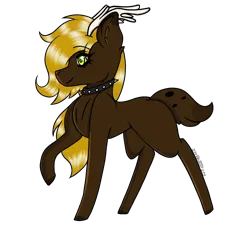 Size: 1542x1423 | Tagged: safe, artist:bluebellrosethepony, derpibooru import, oc, oc:veronica black, unofficial characters only, deer, deer pony, hybrid, original species, pony, antlers, choker, image, parent:bada nevada, parent:vermont black, png, smiling, solo, spiked choker, standing