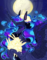 Size: 1500x1900 | Tagged: safe, artist:yuyusunshine, derpibooru import, princess luna, pony, rabbit, animal, image, moon, png, solo