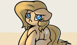 Size: 480x283 | Tagged: safe, artist:slavedemorto, derpibooru import, edit, oc, oc:backy, unofficial characters only, earth pony, pony, cropped, female, floppy ears, image, looking at you, lying down, mare, png, prone, sad
