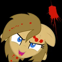 Size: 480x480 | Tagged: semi-grimdark, derpibooru import, oc, oc:backy, unofficial characters only, earth pony, pony, base used, blood, evil, female, floppy ears, image, mare, png, smiling