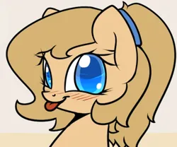 Size: 480x399 | Tagged: safe, artist:slavedemorto, derpibooru import, edit, oc, oc:backy, unofficial characters only, earth pony, pony, alternate hairstyle, blushing, cropped, earth pony oc, female, image, looking at you, mare, png, ponytail, tongue out