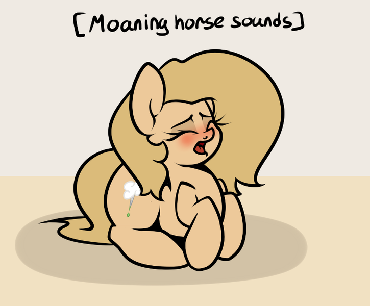 Size: 800x662 | Tagged: safe, artist:slavedemorto, derpibooru import, edit, oc, oc:backy, unofficial characters only, earth pony, pony, blushing, cropped, descriptive noise, earth pony oc, eyes closed, female, horse noises, image, lying down, mare, moaning, open mouth, png, prone, text