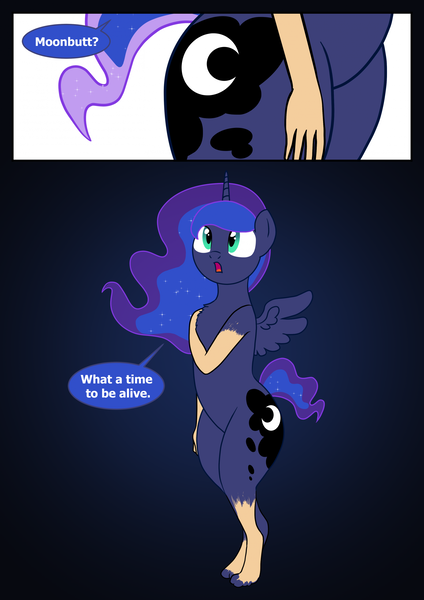 Size: 1613x2285 | Tagged: safe, artist:redpaladin, derpibooru import, princess luna, alicorn, pony, butt, female, human to pony, image, male to female, mare, moonbutt, png, rule 63, transformation, transgender transformation