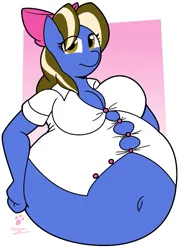 Size: 585x770 | Tagged: suggestive, artist:duragan, derpibooru import, oc, oc:sundae shake, unofficial characters only, anthro, belly, big belly, breasts, clothes, fat, image, png, solo