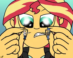 Size: 1164x932 | Tagged: safe, derpibooru import, flash sentry, sunset shimmer, oc, oc:vanilla beam, equestria girls, angry, argument, bickering, female, image, larger female, male, png, shrinking, size difference, smaller male