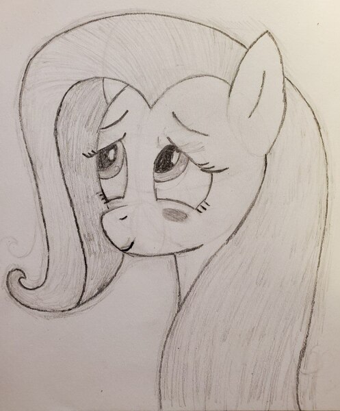 Size: 1060x1280 | Tagged: safe, anonymous artist, derpibooru import, fluttershy, pony, blushing, cute, image, jpeg, shy, shyabetes, solo, traditional art