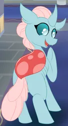 Size: 788x1462 | Tagged: safe, artist:plinkie_poi, derpibooru import, edit, ocellus, changedling, changeling, cropped, image, laughing, open mouth, png, smiling, solo