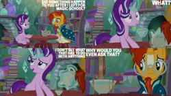 Size: 4400x2475 | Tagged: safe, derpibooru import, edit, edited screencap, editor:quoterific, screencap, starlight glimmer, sunburst, the crystalling, book, cup, image, png, teacup, teapot