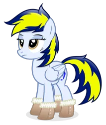 Size: 1110x1304 | Tagged: safe, artist:devfield, derpibooru import, oc, oc:huracata, unofficial characters only, pegasus, pony, boots, clothes, female, folded wings, image, mare, png, shading, shadow, shoes, simple background, solo, tail, transparent background, two toned mane, two toned tail, unamused, wings
