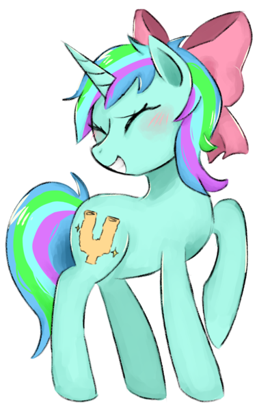 Size: 984x1572 | Tagged: safe, artist:metaruscarlet, derpibooru import, oc, oc:coral glitter, unofficial characters only, pony, unicorn, derpibooru community collaboration, 2023 community collab, blushing, bow, cute, eyes closed, female, grin, hair bow, image, mare, multicolored hair, png, raised hoof, simple background, smiling, solo, transparent background