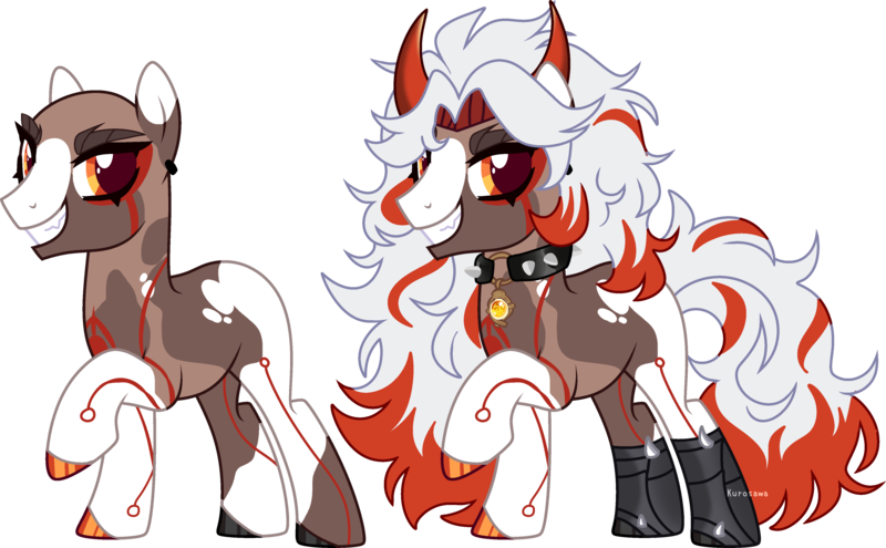 Size: 4171x2581 | Tagged: safe, artist:kurosawakuro, derpibooru import, ponified, pony, arataki itto (genshin impact), clothes, collar, genshin impact, gritted teeth, image, png, shoes, simple background, spiked collar, teeth, transparent background