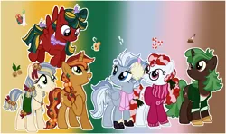 Size: 2406x1422 | Tagged: safe, artist:eonionic, derpibooru import, oc, oc:bell carol, oc:evergreen, oc:peppermint puff, oc:wassail, oc:wicket gift, oc:winter wonderland, earth pony, pegasus, pony, unicorn, base used, boots, bow, christmas, clothes, crack ship offspring, earmuffs, glasses, holiday, image, jingle bells, magical gay spawn, magical lesbian spawn, offspring, parent:applejack, parent:big macintosh, parent:coloratura, parent:cozy glow, parent:double diamond, parent:flim, parent:night glider, parent:short fuse, parent:sprout greenhoof, parent:starlight glimmer, parent:timber spruce, parent:twist, parents:flimmac, parents:nightdiamond, parents:rarajack, png, round glasses, scarf, shoes, sweater