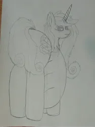 Size: 3456x4608 | Tagged: suggestive, artist:acid flask, derpibooru import, princess cadance, alicorn, pony, bedroom eyes, butt, chest fluff, derpibooru exclusive, dock, ear fluff, female, fluffy mane, image, jpeg, large butt, long mane, looking at you, looking back, looking back at you, no shading, paper, picture, simple background, smiling, solo, spread wings, strategically covered, stretched cutie mark, tail, tail censor, traditional art, white background, wings