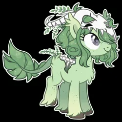 Size: 1386x1385 | Tagged: safe, artist:kreedie, derpibooru import, oc, unofficial characters only, original species, plant pony, pony, augmented, augmented tail, base used, black background, female, image, jpeg, mare, plant, simple background, skull, smiling, solo, tail, unshorn fetlocks