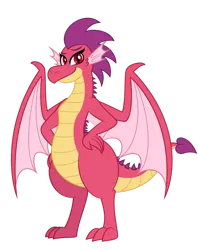 Size: 1280x1620 | Tagged: safe, artist:aleximusprime, derpibooru import, oc, oc:barb the dragon, unofficial characters only, dragon, fanfic:go north young dragon, flurry heart's story, dragon oc, dragoness, fangs, female, hand on hip, image, non-pony oc, png, simple background, solo, spikes, spread wings, transparent background, wings