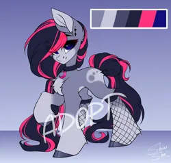 Size: 3000x2856 | Tagged: safe, artist:shinoshai, derpibooru import, oc, earth pony, pony, adoptable, auction, auction open, coat markings, colored belly, concave belly, goth, hoof fluff, image, jpeg, leg fluff, pale belly, raised hoof, slim, socks (coat marking), solo, thin, unshorn fetlocks