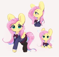 Size: 2048x1986 | Tagged: safe, artist:bubbletea, derpibooru import, fluttershy, pegasus, pony, bowtie, clothes, flutter can't communicate, image, jacket, jpeg, komi can't communicate, no mouth, shouko komi, skirt, socks, solo, stockings, thigh highs