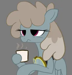 Size: 1035x1083 | Tagged: safe, artist:anonymous, derpibooru import, dust devil, pegasus, pony, bust, coffee, coffee mug, female, goggles, holding, image, mare, mug, png, portrait, simple background, solo, solo female, tired, wings