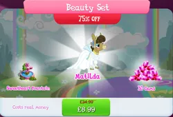 Size: 1271x864 | Tagged: safe, derpibooru import, official, matilda, donkey, bundle, bush, clothes, costs real money, dress, ear piercing, earring, english, eyeshadow, female, flower, fountain, gameloft, gem, image, jenny, jewelry, jpeg, makeup, mobile game, my little pony: magic princess, numbers, piercing, sale, solo, solo focus, statue, text, veil, wedding dress