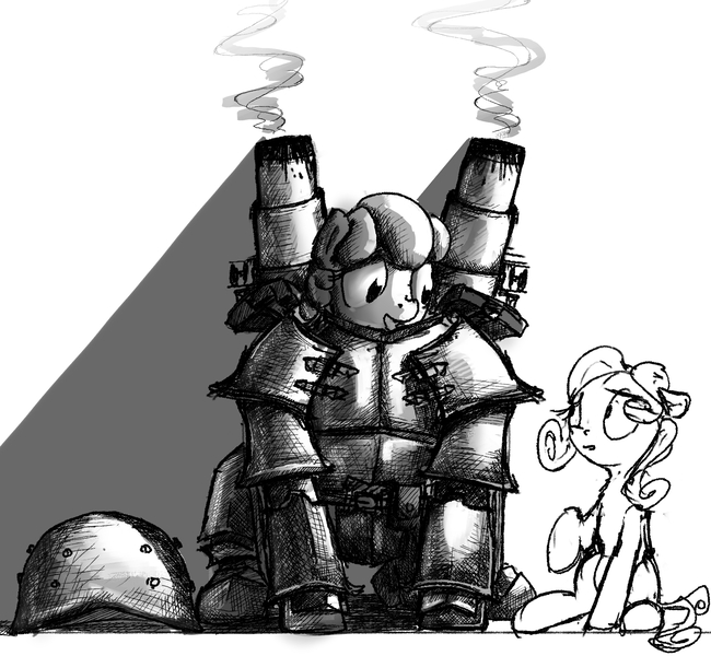 Size: 1927x1778 | Tagged: safe, artist:uteuk, derpibooru import, shady, oc, oc:natrix capefiv, earth pony, pony, armor, black and white, female, grayscale, hatching (technique), helmet, image, iron harvest, jpeg, mare, monochrome, mortar, simple background, smoke, weapon, white background